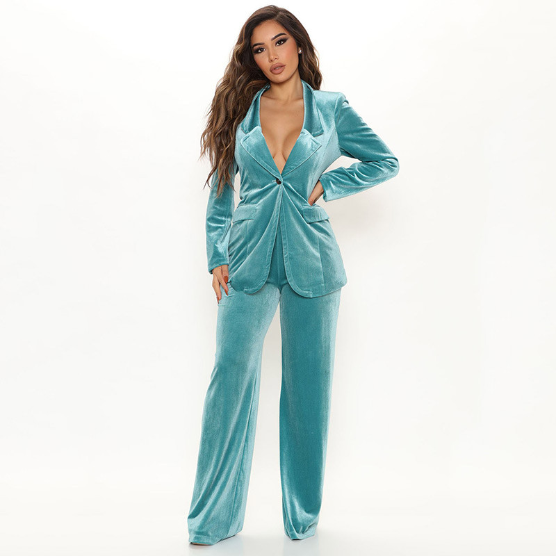 GACVGA Velvet kétrészes szett női kabát blézer és nadrág öltönyök Streetwear 2021 őszi téli női irodai elegáns öltönyök
