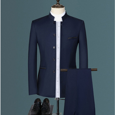 2022 Fashion Férfi Retro Party 2 részes szett Blézer nadrág Luxus hímzés Férfi Tang öltöny kabát nadrág Nagy méretű M-6XL 2 db