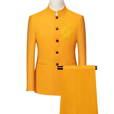 2022 Fashion Férfi Retro Party 2 részes szett Blézer nadrág Luxus hímzés Férfi Tang öltöny kabát nadrág Nagy méretű M-6XL 2 db