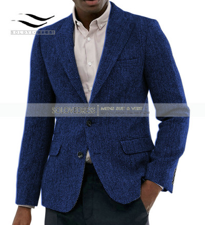 Férfi halszálkás dzseki, 1 darab, formális hajtóka, rovátkolt tweed gyapjú szmoking blézer télikabát esküvői vőfély