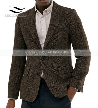 Férfi halszálkás dzseki, 1 darab, formális hajtóka, rovátkolt tweed gyapjú szmoking blézer télikabát esküvői vőfély