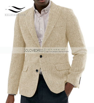 Férfi halszálkás dzseki, 1 darab, formális hajtóka, rovátkolt tweed gyapjú szmoking blézer télikabát esküvői vőfély