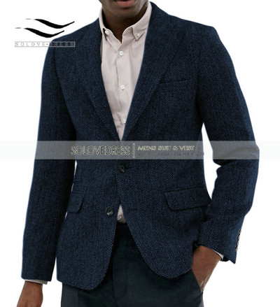 Férfi halszálkás dzseki, 1 darab, formális hajtóka, rovátkolt tweed gyapjú szmoking blézer télikabát esküvői vőfély
