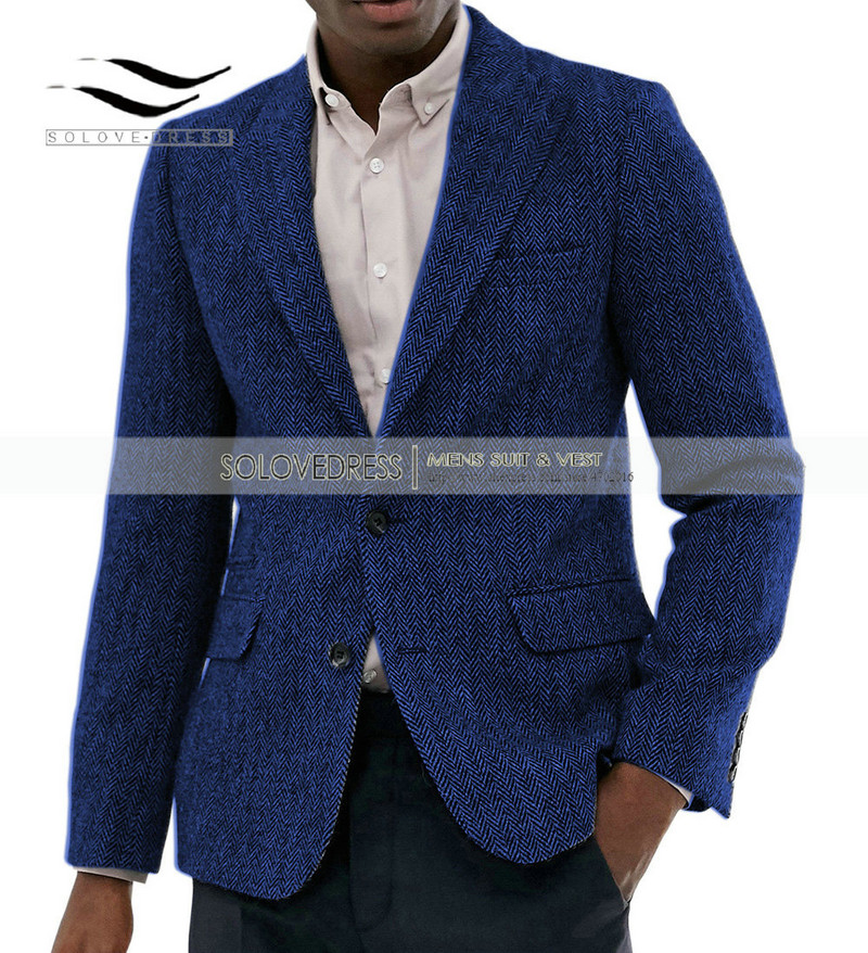 Férfi halszálkás dzseki, 1 darab, formális hajtóka, rovátkolt tweed gyapjú szmoking blézer télikabát esküvői vőfély
