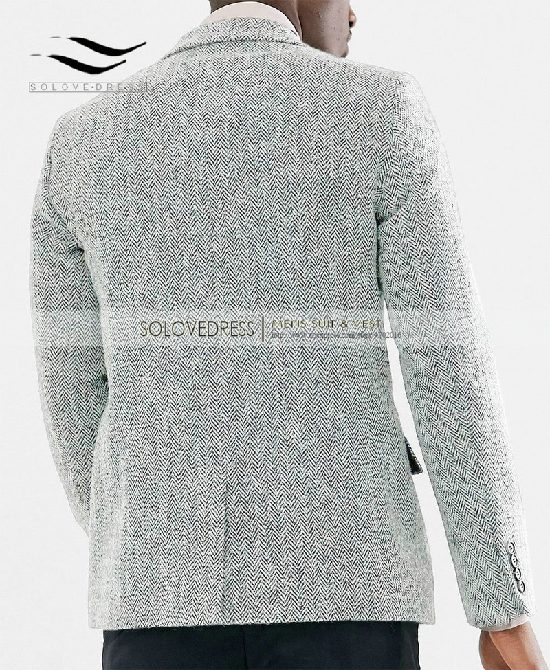 Férfi halszálkás dzseki, 1 darab, formális hajtóka, rovátkolt tweed gyapjú szmoking blézer télikabát esküvői vőfély