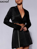 GACVGA szexi szatén gyémánt fényes ruha öltöny női ruhák hosszú ujjú blézer felső miniszoknya őszi karcsú buli kétrészes szoknya szett