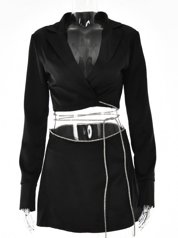 GACVGA szexi szatén gyémánt fényes ruha öltöny női ruhák hosszú ujjú blézer felső miniszoknya őszi karcsú buli kétrészes szoknya szett