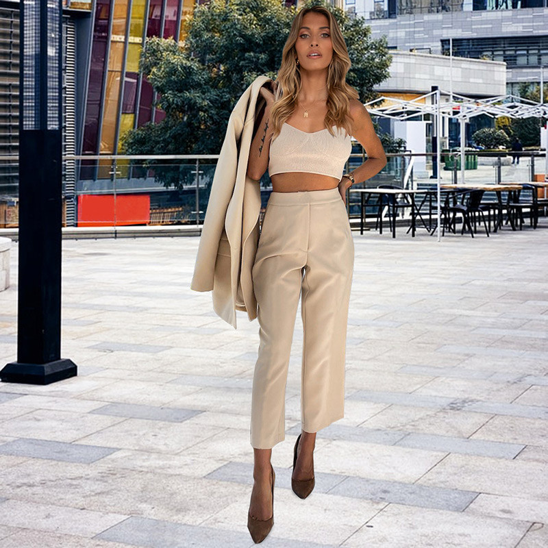 GACVGA női kabát blézer és nadrág öltönyök divat, alkalmi női kétrészes szett 2021 őszi téli irodai viselet Elegáns öltönykabát