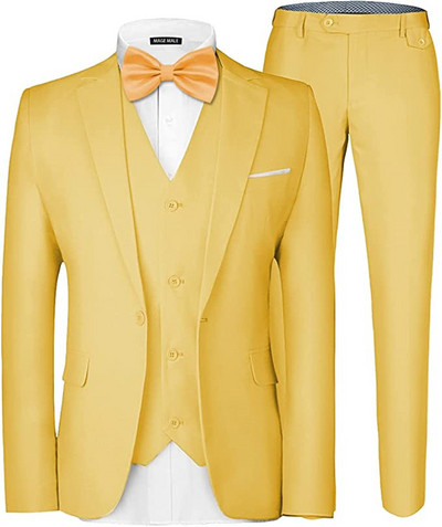 3 részes férfi öltöny, elegáns, tömör, egygombos karcsú, egysoros parti blézer mellény nadrág szett esküvőre