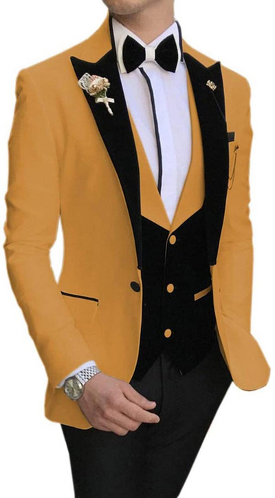 2020 új Arrial férfi klasszikus 3 részes férfi öltöny, hajtókás szmoking vőfély esküvőre (blézer+mellény+nadrág)