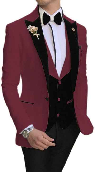 2020 új Arrial férfi klasszikus 3 részes férfi öltöny, hajtókás szmoking vőfély esküvőre (blézer+mellény+nadrág)