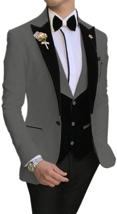 2020 új Arrial férfi klasszikus 3 részes férfi öltöny, hajtókás szmoking vőfély esküvőre (blézer+mellény+nadrág)