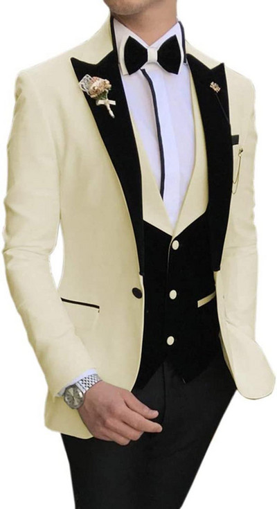 2020 új Arrial férfi klasszikus 3 részes férfi öltöny, hajtókás szmoking vőfély esküvőre (blézer+mellény+nadrág)