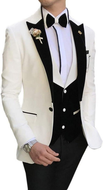 2020 új Arrial férfi klasszikus 3 részes férfi öltöny, hajtókás szmoking vőfély esküvőre (blézer+mellény+nadrág)