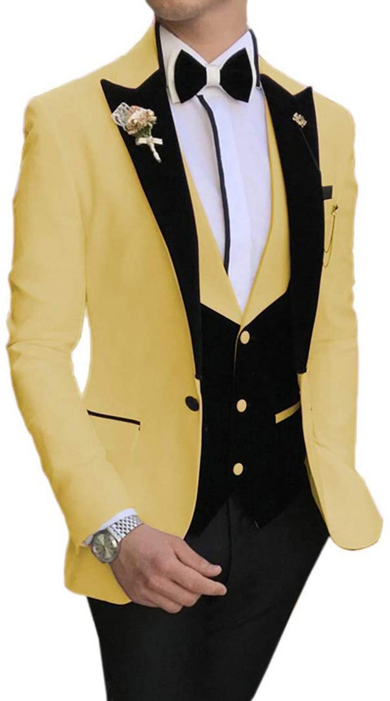 2020 új Arrial férfi klasszikus 3 részes férfi öltöny, hajtókás szmoking vőfély esküvőre (blézer+mellény+nadrág)