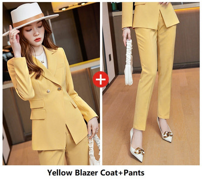 Női üzleti öltönyök nadrággal és kabátokkal Kabát Őszi Téli Professzionális Irodai Női OL Stílusú Nadrágruhák Nadrág Szett Blézer