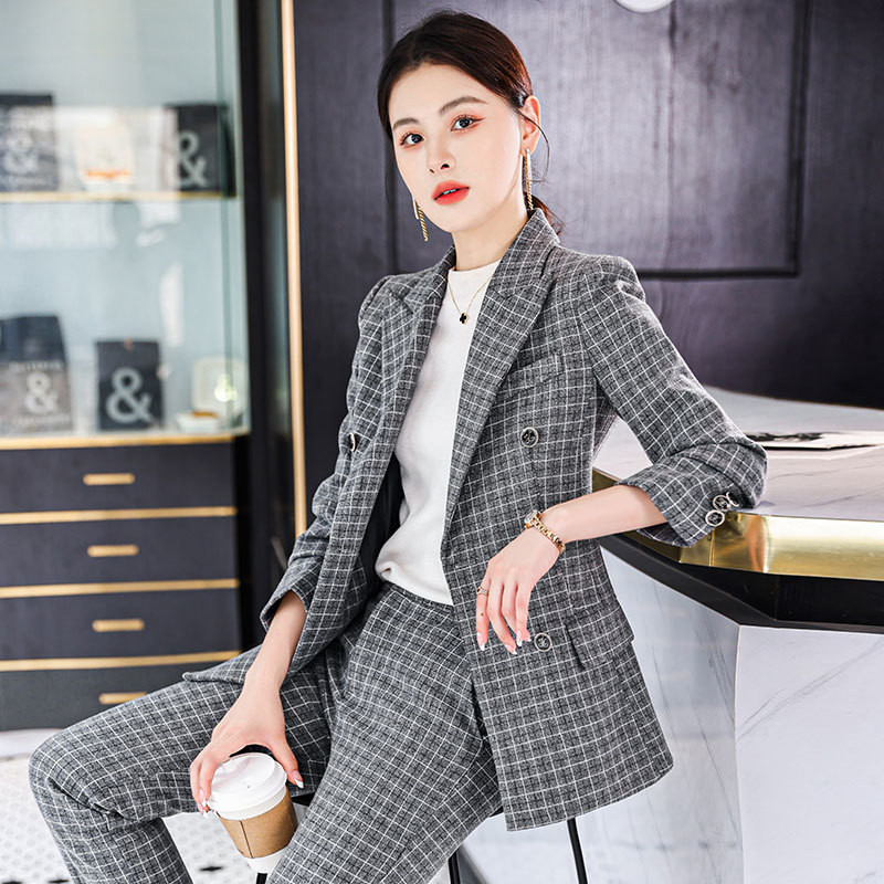 Kiváló minőségű szövet Professzionális női üzleti öltönyök nadrággal és kabáttal Kabát Női irodai munkaruha nadrágkosztüm Blézerek