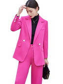 Divatos női nadrágkosztüm hivatalos irodai női munkaruha 2 részes szett rózsaszín zöld női hosszú ujjú blézer és nadrág