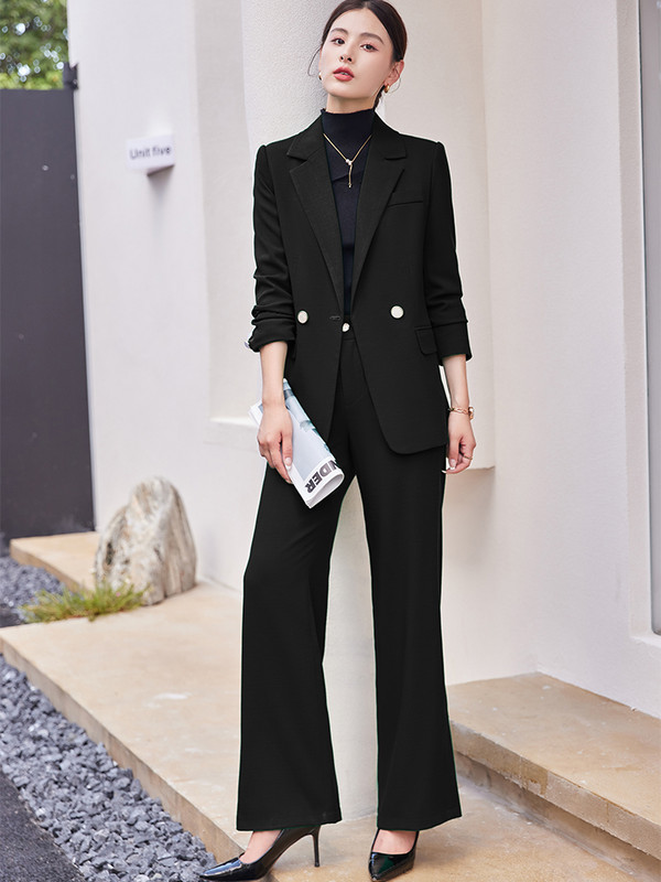 Divatos női nadrágkosztüm hivatalos irodai női munkaruha 2 részes szett rózsaszín zöld női hosszú ujjú blézer és nadrág