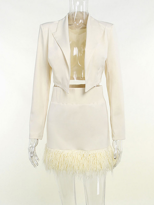 GACVGA 2022, őszi, kétrészes vágott blézer és magas derekú szoknya, 2 részes készletek, tollszoknya-ruha, női öltöny