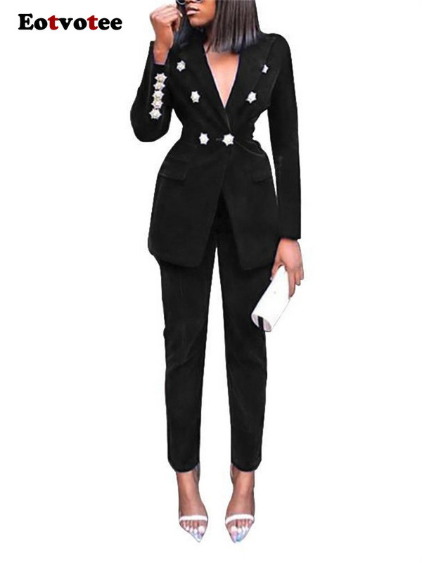 Eotvotee 2 részes női szett 2023 tavaszi nyár új masszív hosszú ujjú alkalmi öltönyök magas derekú vékony, széles lábú nadrág szett