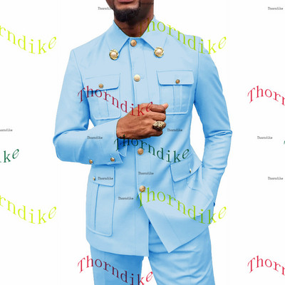 Thorndike Coffee Safari Férfi öltönyök Testre szabott blézerek Nadrágok Normál üzleti kauzális buli Énekes vőlegény esküvői bál