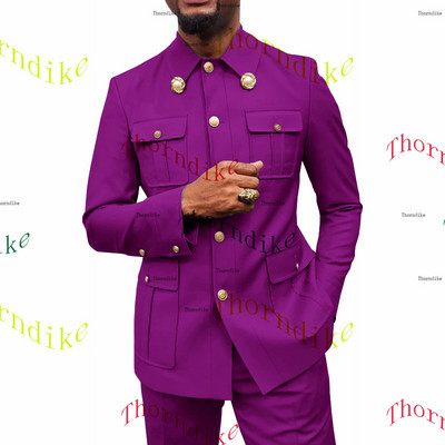 Thorndike Coffee Safari Férfi öltönyök Testre szabott blézerek Nadrágok Normál üzleti kauzális buli Énekes vőlegény esküvői bál