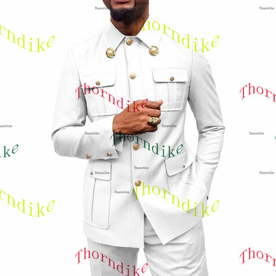 Thorndike Coffee Safari Férfi öltönyök Testre szabott blézerek Nadrágok Normál üzleti kauzális buli Énekes vőlegény esküvői bál