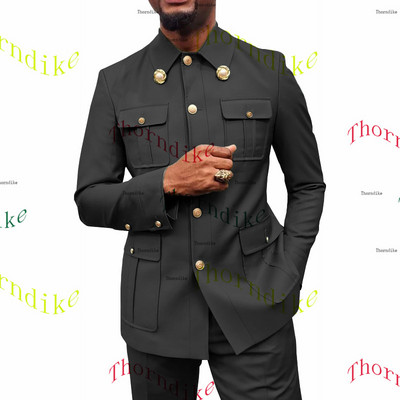 Thorndike Coffee Safari Férfi öltönyök Testre szabott blézerek Nadrágok Normál üzleti kauzális buli Énekes vőlegény esküvői bál