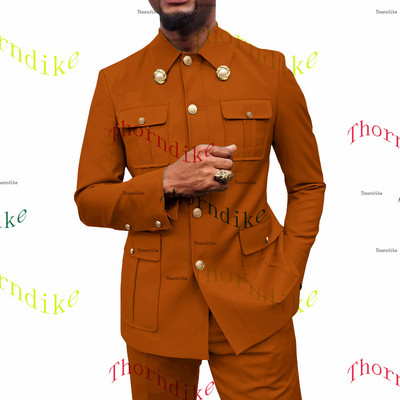 Thorndike Coffee Safari Férfi öltönyök Testre szabott blézerek Nadrágok Normál üzleti kauzális buli Énekes vőlegény esküvői bál