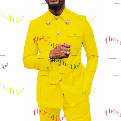 Thorndike Coffee Safari Férfi öltönyök Testre szabott blézerek Nadrágok Normál üzleti kauzális buli Énekes vőlegény esküvői bál