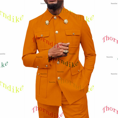 Thorndike Coffee Safari Férfi öltönyök Testre szabott blézerek Nadrágok Normál üzleti kauzális buli Énekes vőlegény esküvői bál