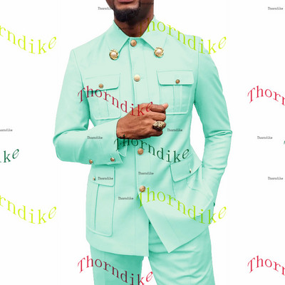 Thorndike Coffee Safari Férfi öltönyök Testre szabott blézerek Nadrágok Normál üzleti kauzális buli Énekes vőlegény esküvői bál