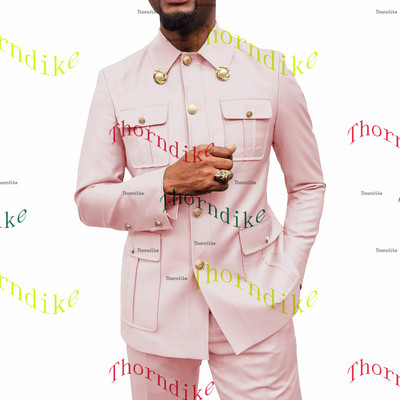 Thorndike Coffee Safari Férfi öltönyök Testre szabott blézerek Nadrágok Normál üzleti kauzális buli Énekes vőlegény esküvői bál