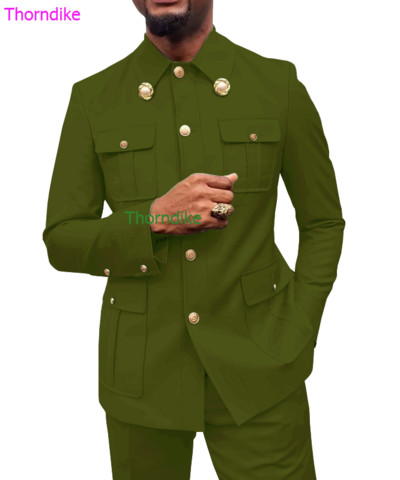 Thorndike Coffee Safari Férfi öltönyök Testre szabott blézerek Nadrágok Normál üzleti kauzális buli Énekes vőlegény esküvői bál