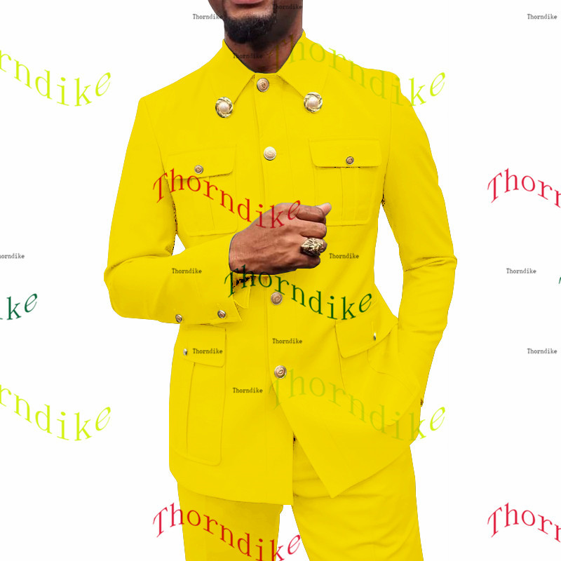 Thorndike Coffee Safari Férfi öltönyök Testre szabott blézerek Nadrágok Normál üzleti kauzális buli Énekes vőlegény esküvői bál