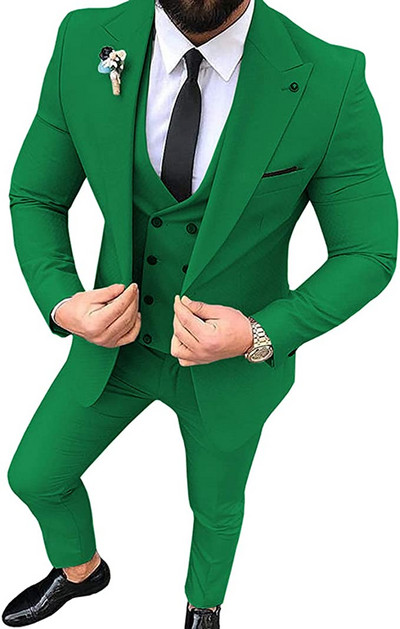 3 részes férfi öltöny Slim Fit egygombos blézer üzleti öltöny esküvői báli öltöny esküvőre (blézer+mellény+nadrág)