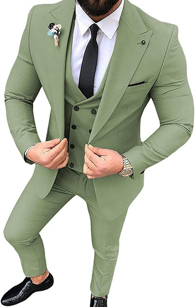 3 részes férfi öltöny Slim Fit egygombos blézer üzleti öltöny esküvői báli öltöny esküvőre (blézer+mellény+nadrág)