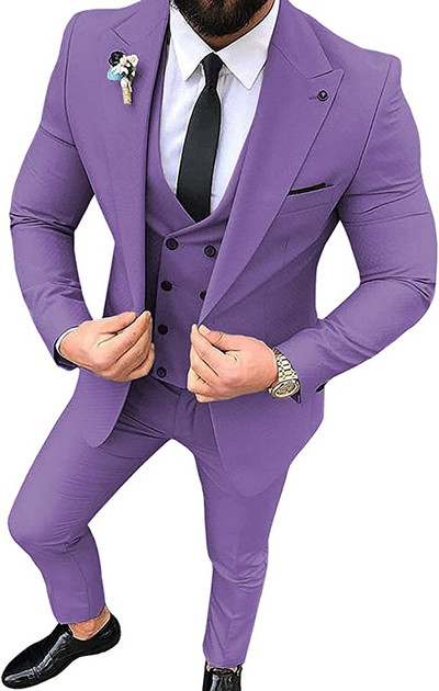 3 részes férfi öltöny Slim Fit egygombos blézer üzleti öltöny esküvői báli öltöny esküvőre (blézer+mellény+nadrág)