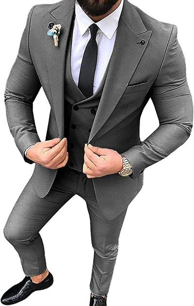 3 részes férfi öltöny Slim Fit egygombos blézer üzleti öltöny esküvői báli öltöny esküvőre (blézer+mellény+nadrág)