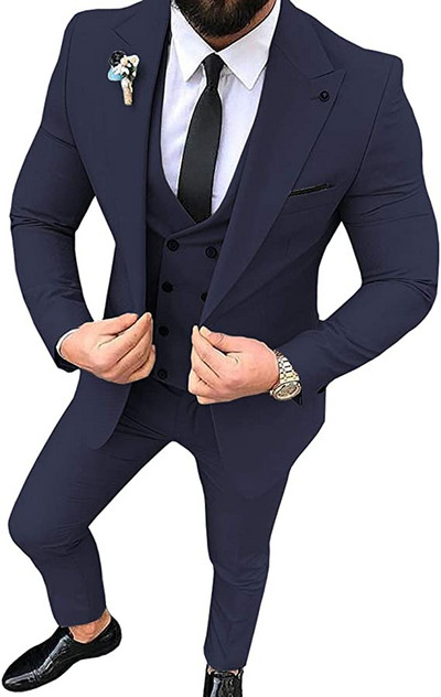 3 részes férfi öltöny Slim Fit egygombos blézer üzleti öltöny esküvői báli öltöny esküvőre (blézer+mellény+nadrág)