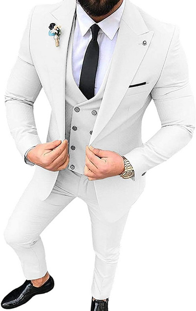 3 részes férfi öltöny Slim Fit egygombos blézer üzleti öltöny esküvői báli öltöny esküvőre (blézer+mellény+nadrág)