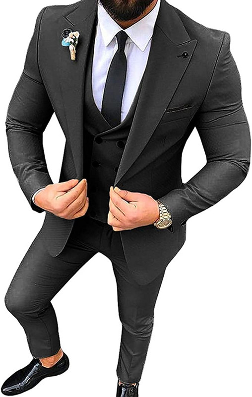 3 részes férfi öltöny Slim Fit egygombos blézer üzleti öltöny esküvői báli öltöny esküvőre (blézer+mellény+nadrág)