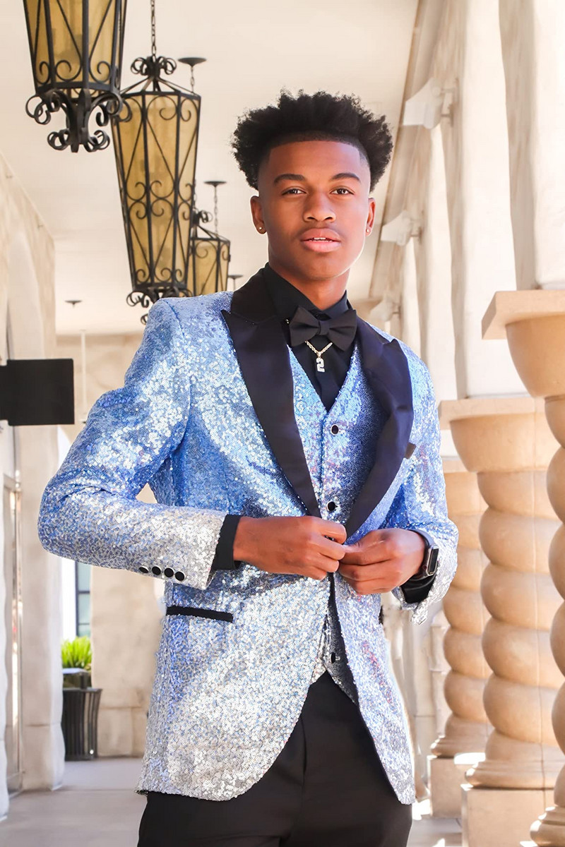 Férfi öltöny 3 részes, fényes flitteres öltöny, Peak Notch hajtóka esküvői/parti vőlegény bankett éjszakai klubhoz (blézer+mellény+nadrág)