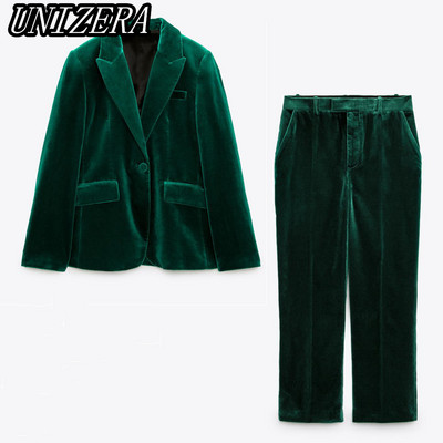 UNIZERA őszi-téli új női alkalmi bársony öltöny dzseki + derékközépig érő egyenes nadrág kétrészes szett 9391722