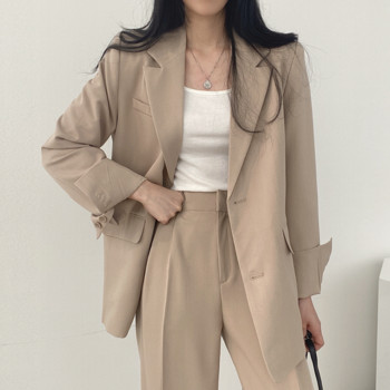 Two Pieces Loose Blazer Suits Suits For Women 2022 Φθινοπωρινά μακρυμάνικα κοστούμια Κορεατικής μόδας Παντελόνι ολόσωμο γιακά με εγκοπή