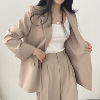 Two Pieces Loose Blazer Suits Suits For Women 2022 Φθινοπωρινά μακρυμάνικα κοστούμια Κορεατικής μόδας Παντελόνι ολόσωμο γιακά με εγκοπή