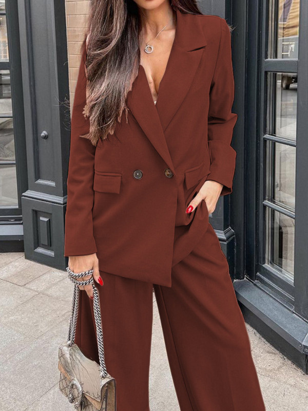 Őszi női alkalmi blézer 2 részes szett bő, hosszú ujjú öltöny kabát széles szárú nadrág nadrágkosztüm Női divat üzleti jelmez