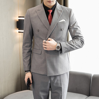 Férfi, kétsoros, kétrészes öltöny kabát szett Vékony divat új üzleti alkalmi dzseki brit stílusú esküvői ruha blézer nadrág