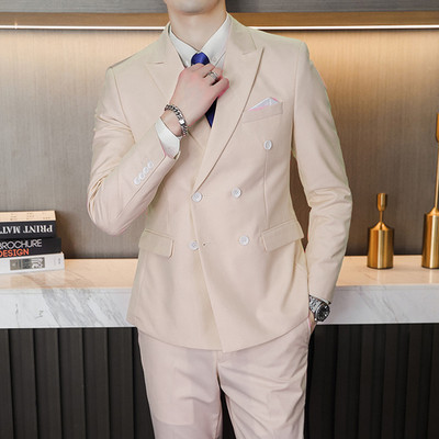 Férfi, kétsoros, kétrészes öltöny kabát szett Vékony divat új üzleti alkalmi dzseki brit stílusú esküvői ruha blézer nadrág